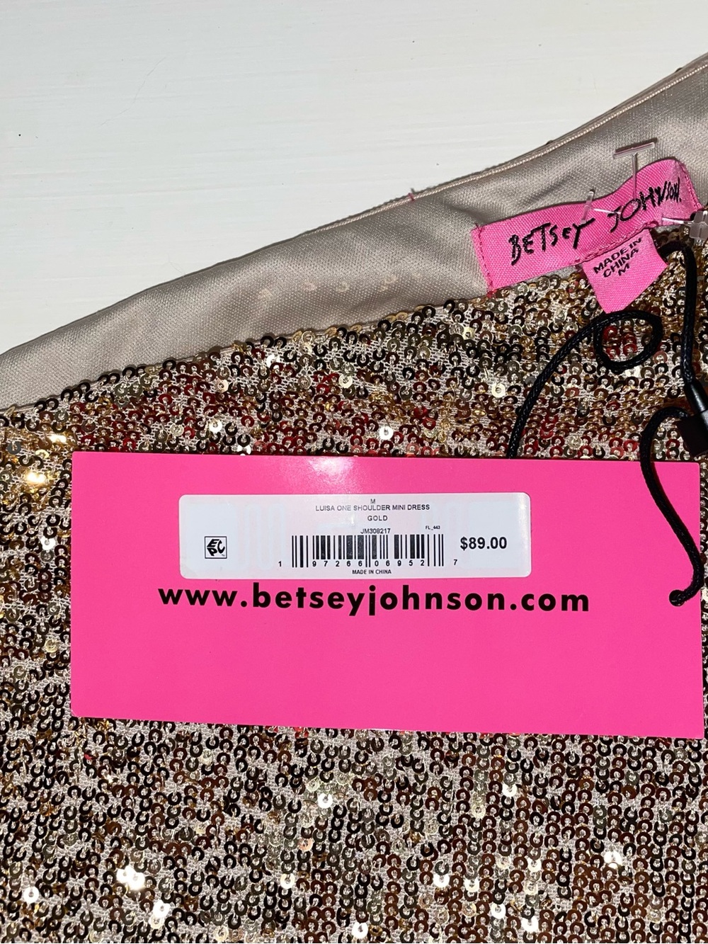 BETSEY JOHNSON Luisa Gold Shimmer Sequin One Shoulder Bodycon Party Dress Medium - Picture 10 of 10